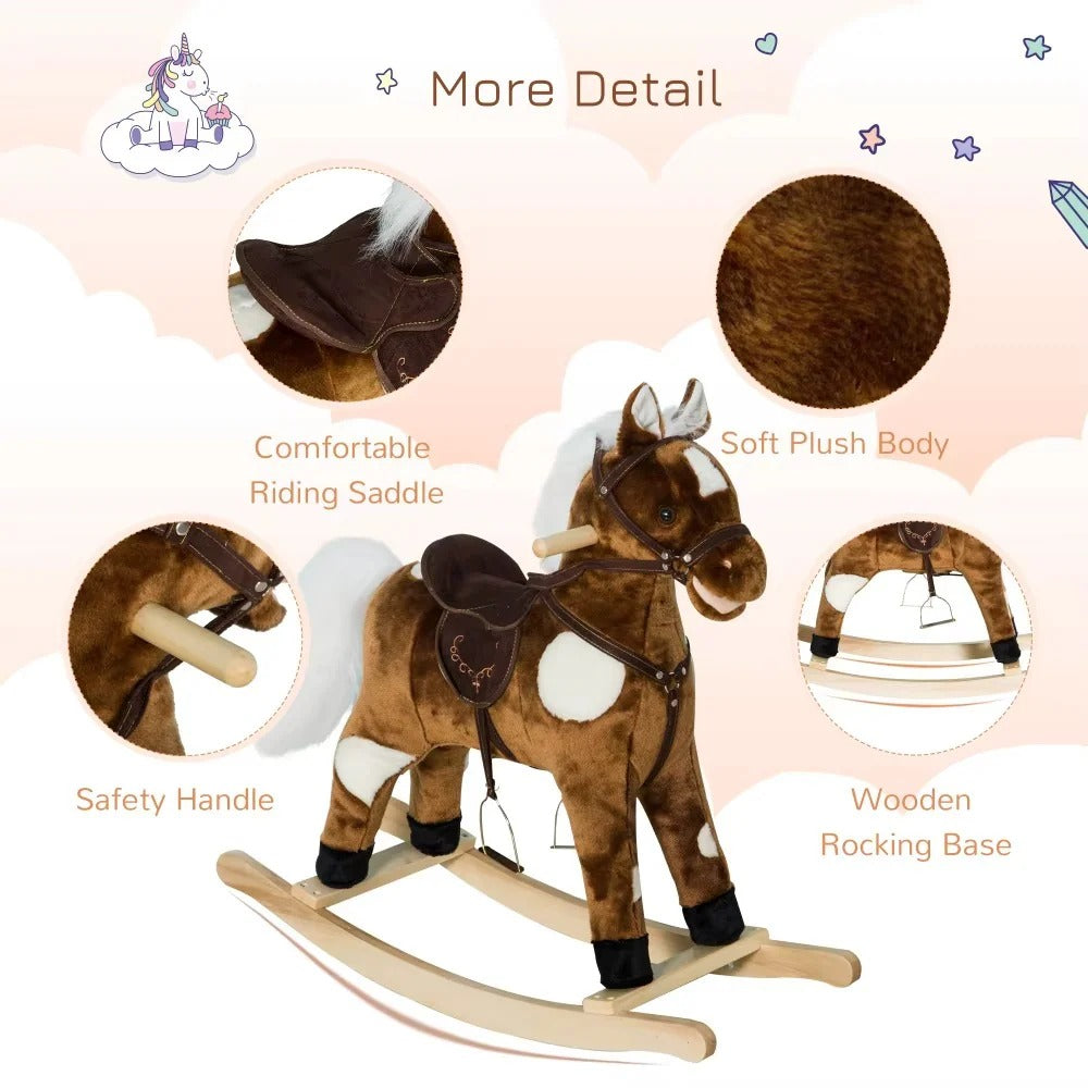Plush Rocking Horse Ride On Toy with Built In Music