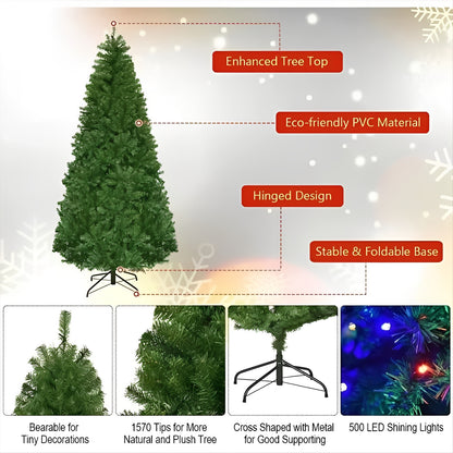 7FT Pre Lit Artificial Christmas Tree with Multicolored LED Lights