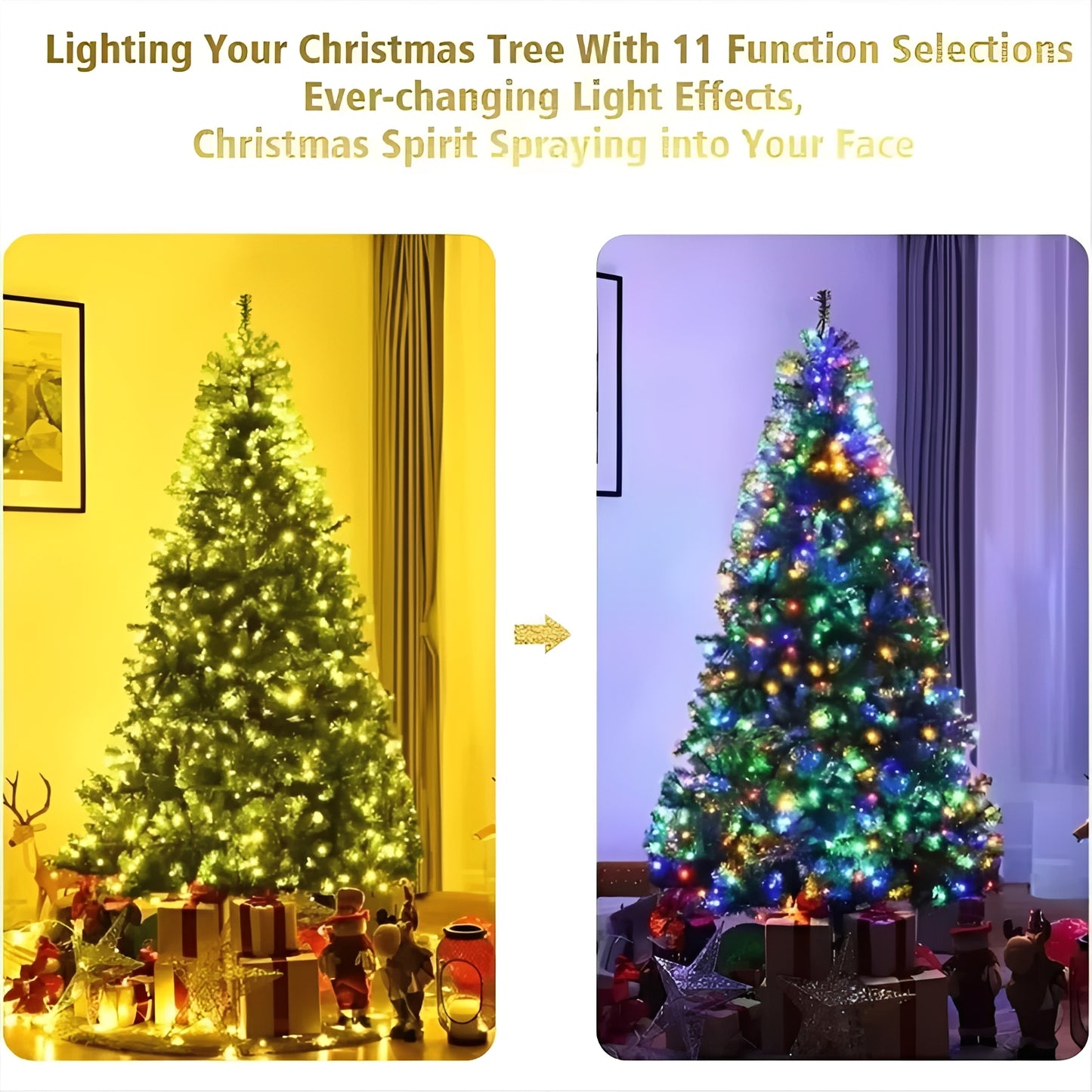 7FT Pre Lit Artificial Christmas Tree with Multicolored LED Lights