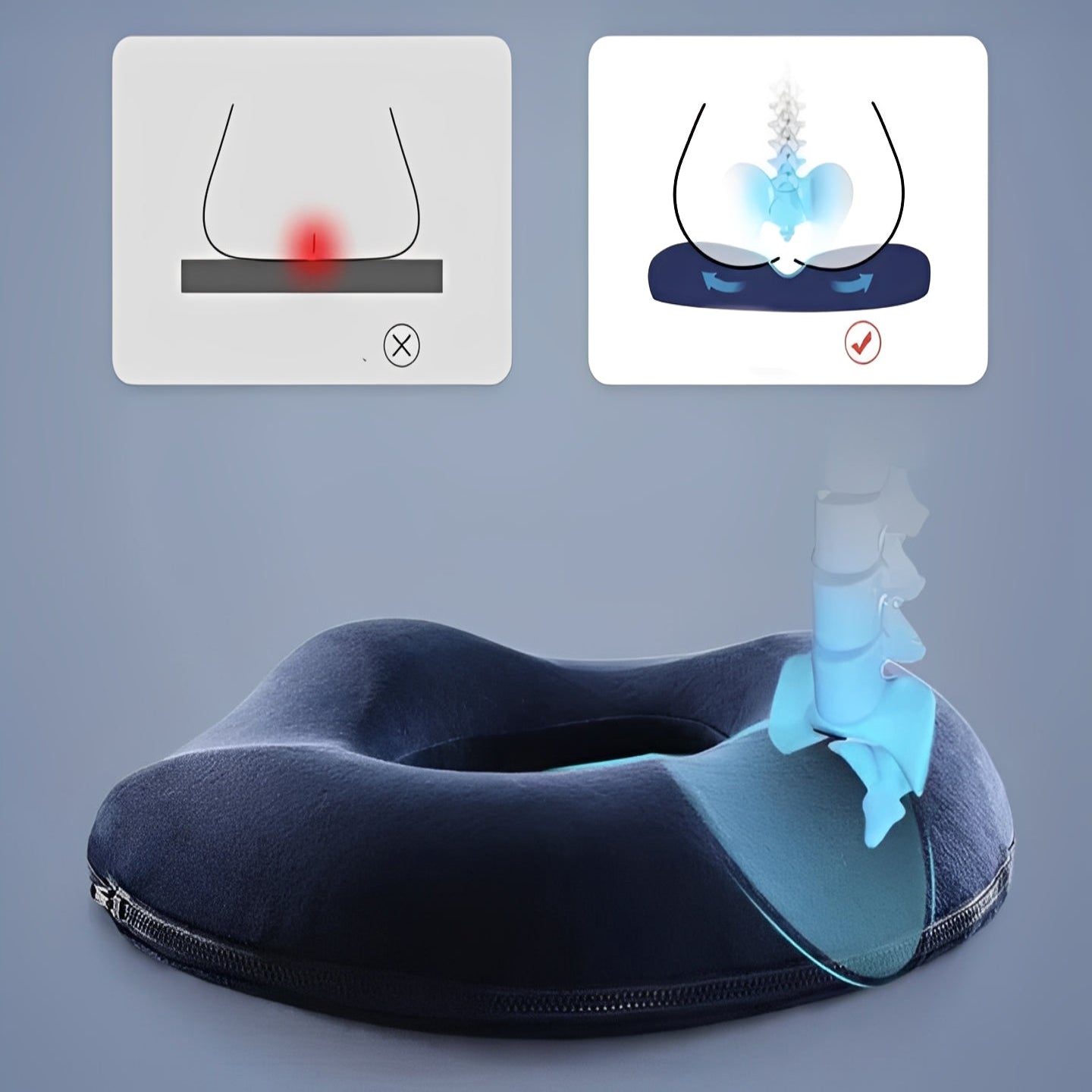 Portable Seat Cushion with Central Opening and Washable Cover