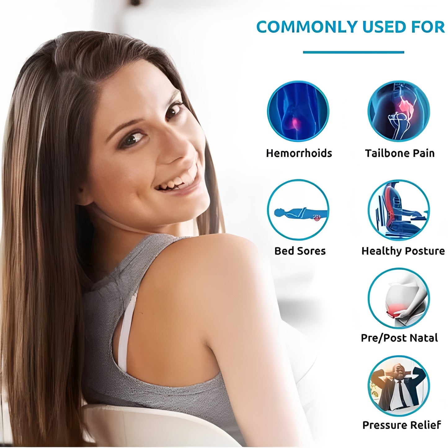 Portable Seat Cushion with Central Opening and Washable Cover