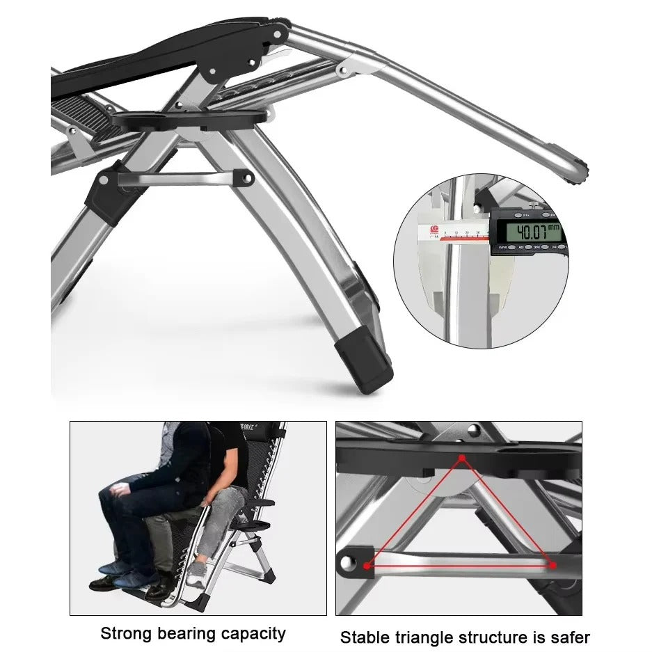 Portable Outdoor Folding Lounge Chair and Reclining Patio Seat and Cup Holder