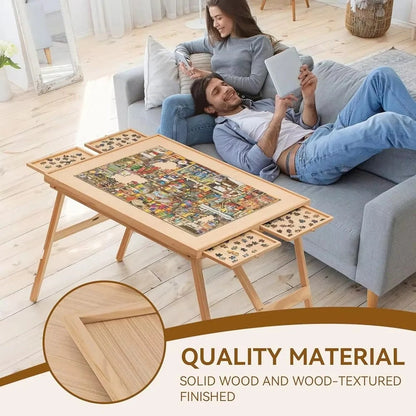 Adjustable Wooden Jigsaw Puzzle Table with Folding Board
