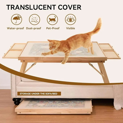 Adjustable Wooden Jigsaw Puzzle Table with Folding Board