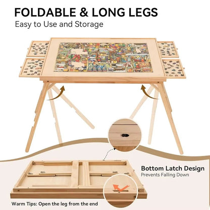Adjustable Wooden Jigsaw Puzzle Table with Folding Board