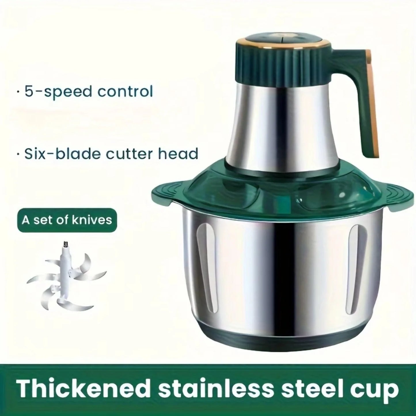 Electric Food Chopper with Stainless Steel Dual Blade System