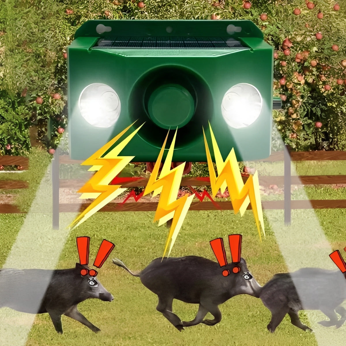 Solar Powered Animal Repellent with Warning Light System