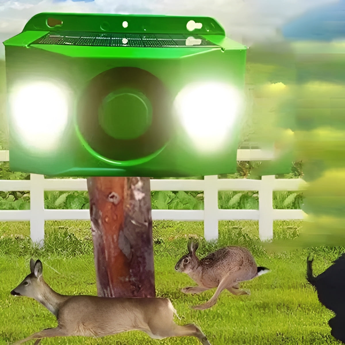 Solar Powered Animal Repellent with Warning Light System