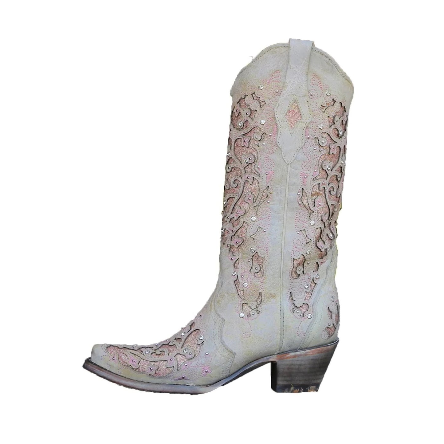 Sequined Embroidered Pointed Toe Boots with Color Block Heel Design