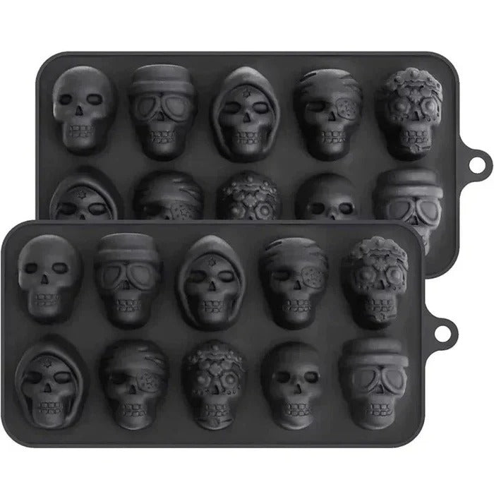 Skull Shaped Silicone Ice Cube Tray with 10 Cavities for Themed Drinks