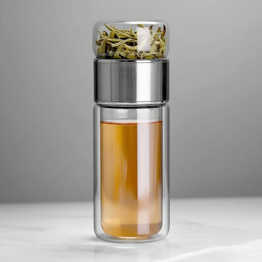 Double Wall Borosilicate Glass Tea Infuser Bottle, 430ml