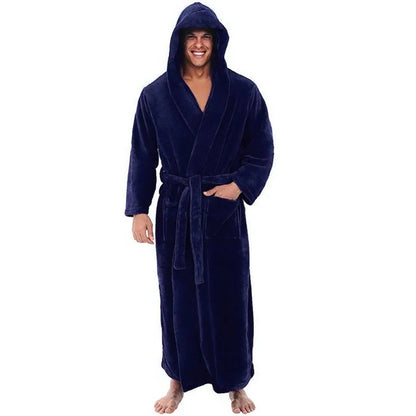 Hooded Men's Fleece Bathrobe with Plush Pockets