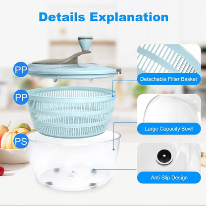 Vegetable Spinner with Dual Drainage System for Washing and Drying Greens and Fruits