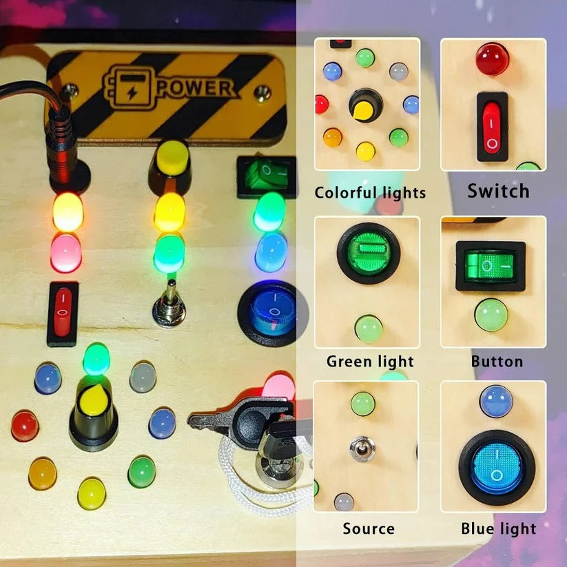 Montessori Wooden Switch Board with LED Lights for Toddlers
