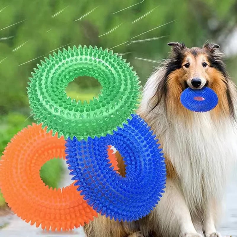 Rubber Dog Chew Ring Toy with Built In Squeaker