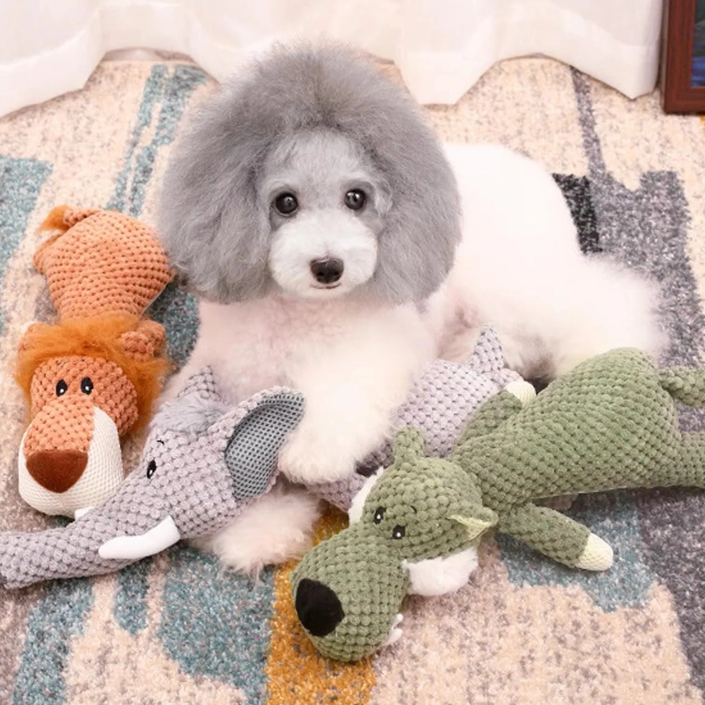 Plush Dog Toy with Built In Squeaker for Indoor Play and Fetch