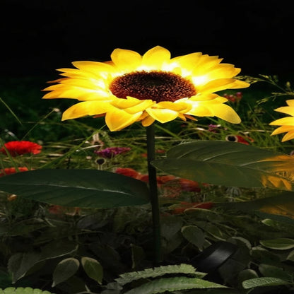 LED Sunflower Stake Lights with Solar Power for Garden Paths