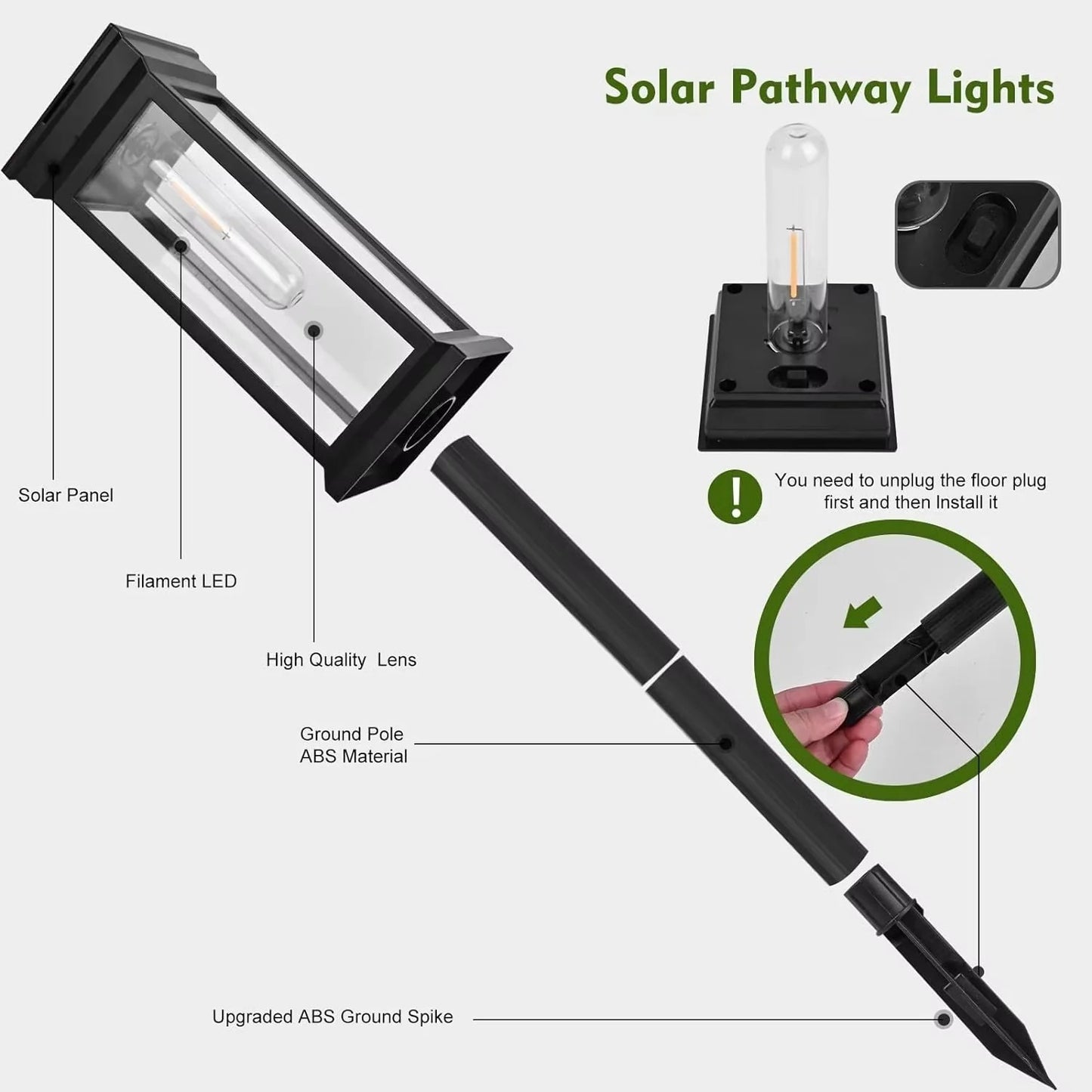 Solar Powered Path Lights for Outdoor Walkways, Set of 2