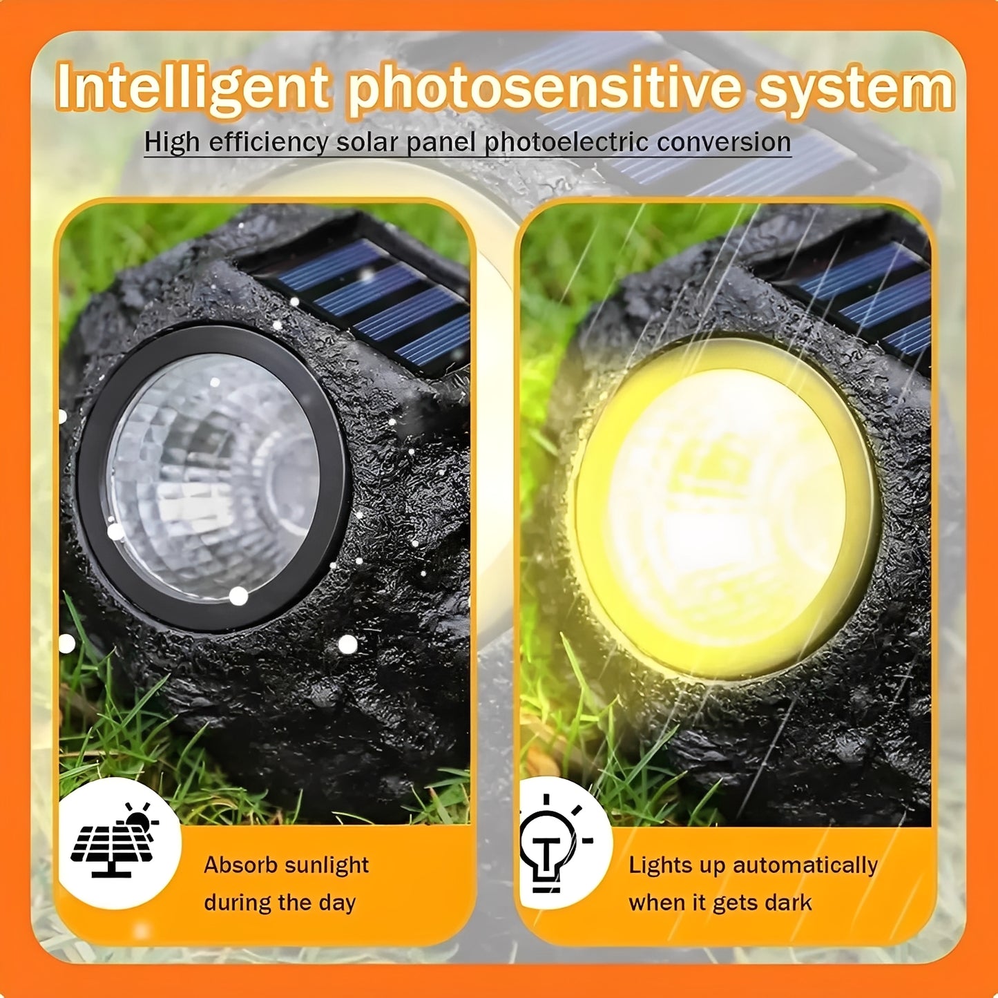 Solar LED Garden Spotlight with Stone Style and Light Sensor