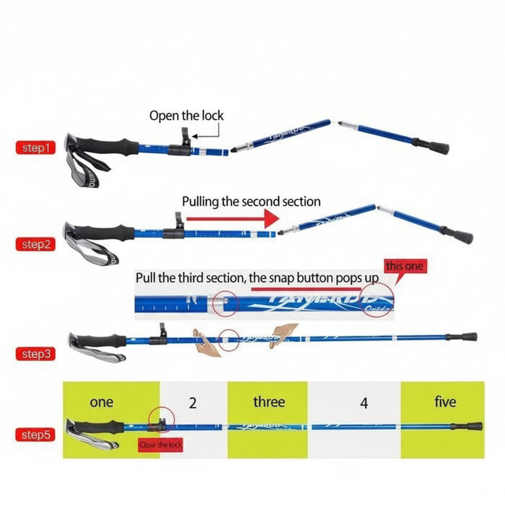 Foldable Hiking Pole and Adjustable Trekking Gear
