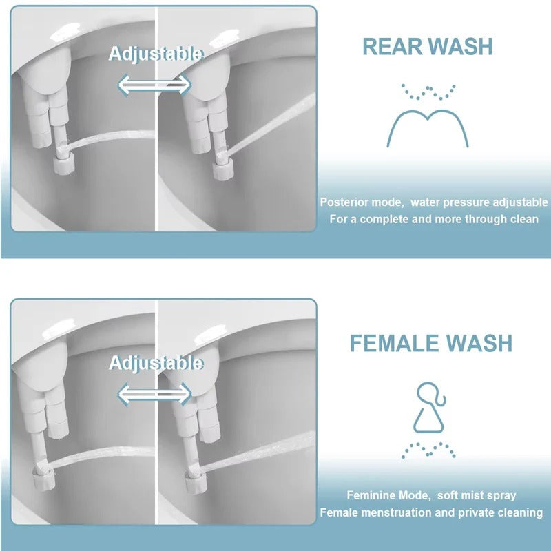 Dual Nozzle Toilet Bidet Attachment with Rear and Gentle Wash