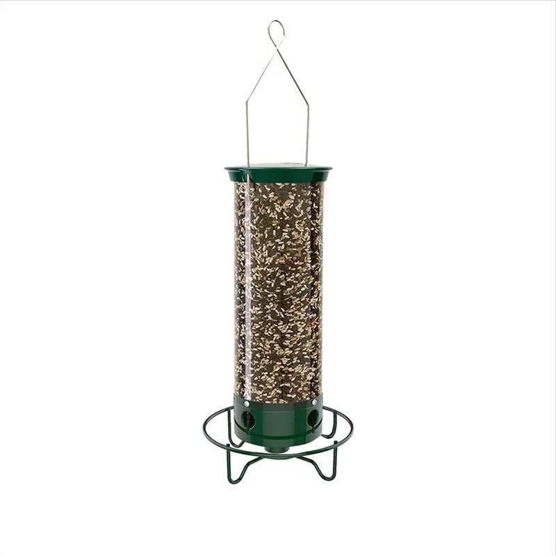 Window Mounted Metal Bird Feeder and Weight-Activated Perch for Seed Feeding