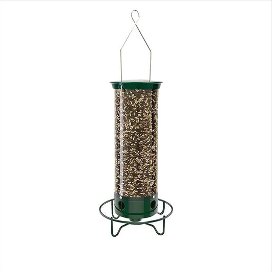 Window Mounted Metal Bird Feeder and Weight-Activated Perch for Seed Feeding