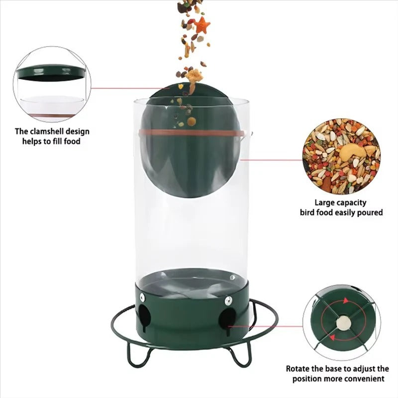Window Mounted Metal Bird Feeder and Weight-Activated Perch for Seed Feeding