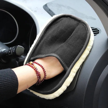 Microfiber Car Cleaning Towel with Dual Sided Wool and Mesh