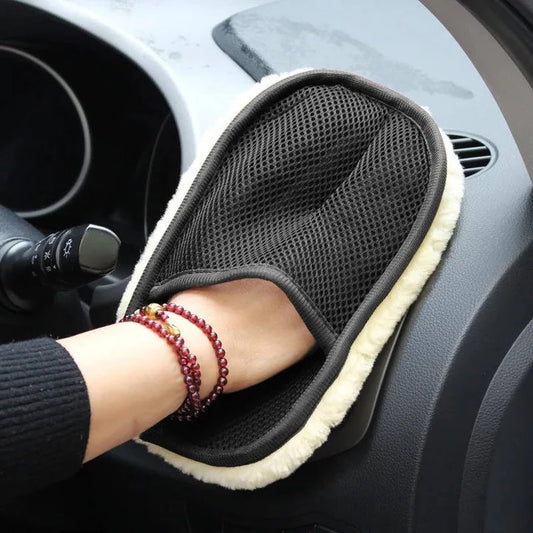 Microfiber Car Cleaning Towel with Dual Sided Wool and Mesh