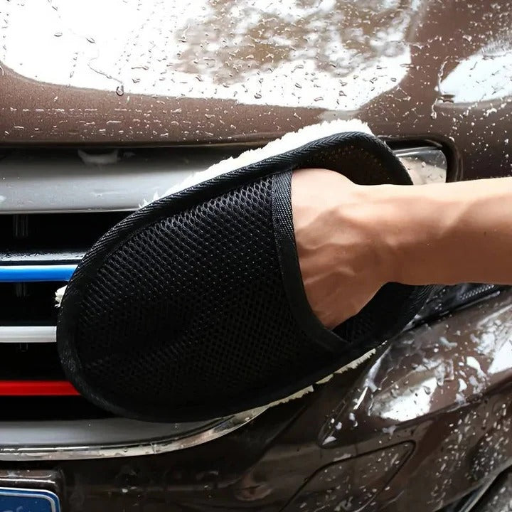 Microfiber Car Cleaning Towel with Dual Sided Wool and Mesh