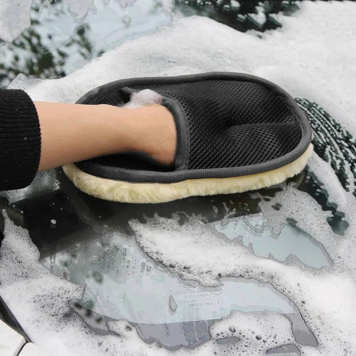 Microfiber Car Cleaning Towel with Dual Sided Wool and Mesh