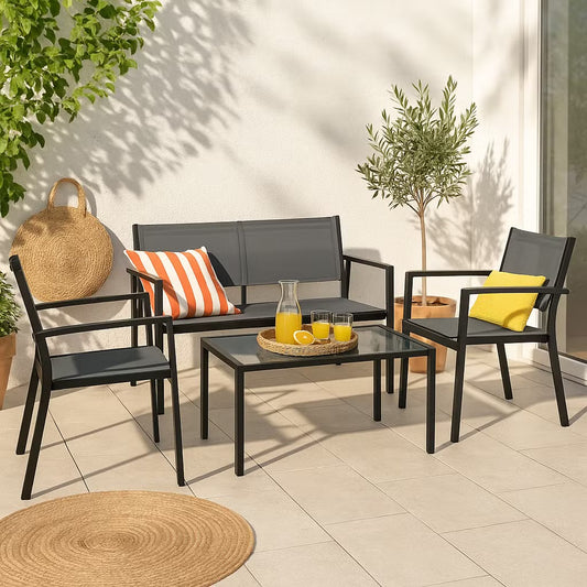 Alford 4-Seater Solid Wood Outdoor Sofa Set in Black with Coffee Table