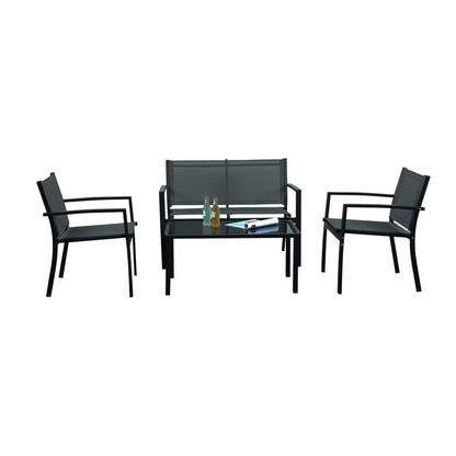 Alford 4-Seater Solid Wood Outdoor Sofa Set in Black with Coffee Table