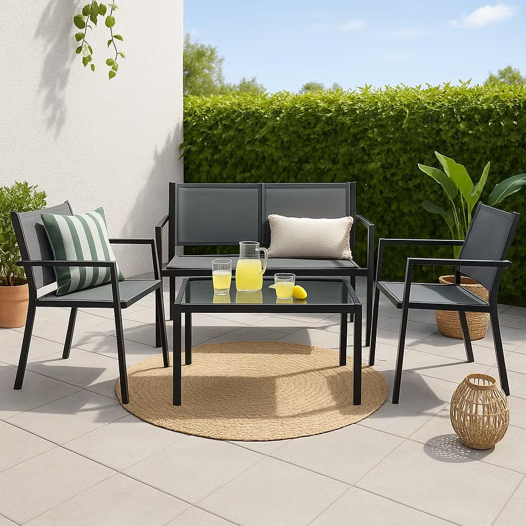 Alford 4-Seater Solid Wood Outdoor Sofa Set in Black with Coffee Table