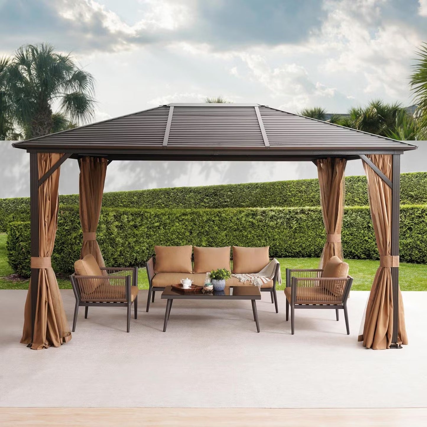 Seranta Brown Outdoor Gazebo with Netting & Aluminium Frame