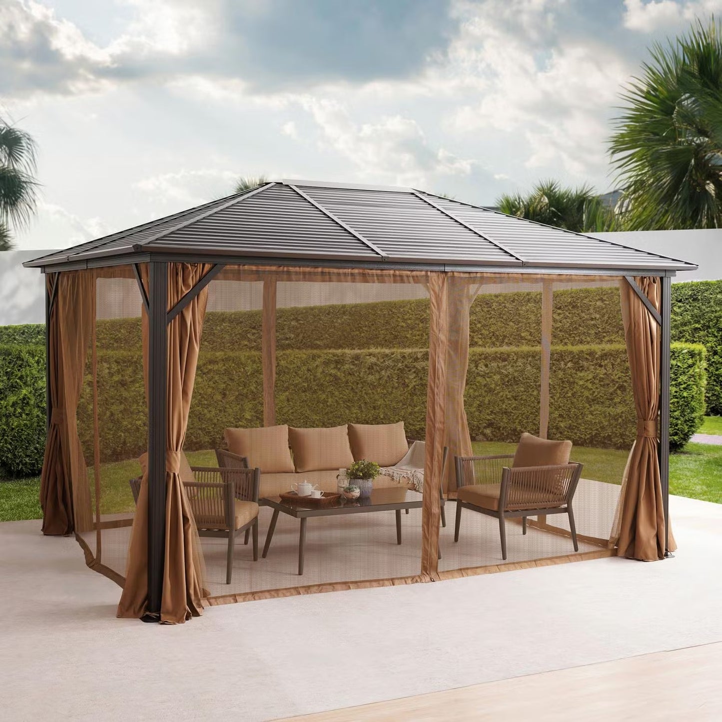 Seranta Brown Outdoor Gazebo with Netting & Aluminium Frame