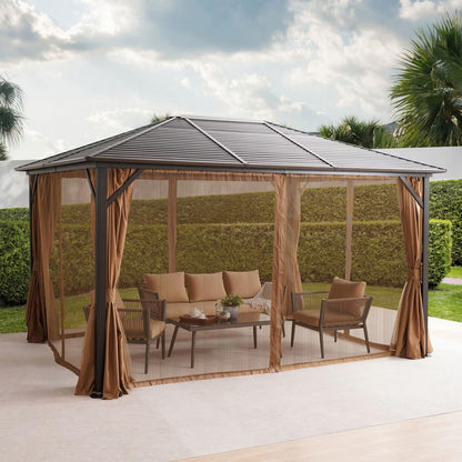 Seranta Brown Outdoor Gazebo with Netting & Aluminium Frame