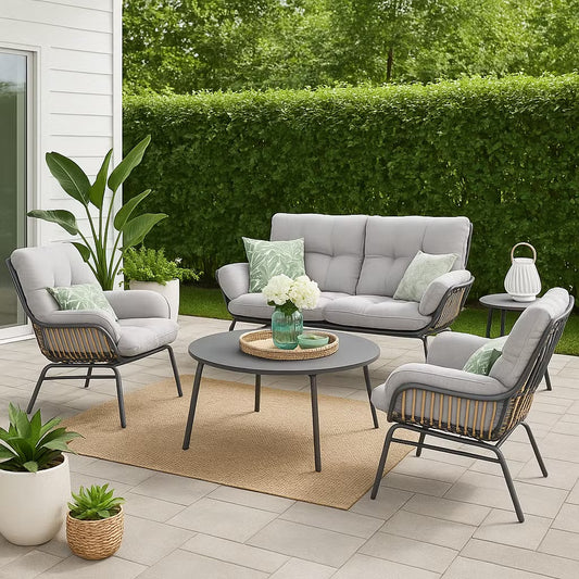 Sorella 4-Seater Outdoor Sofa Set in Grey with Coffee Table & End Table