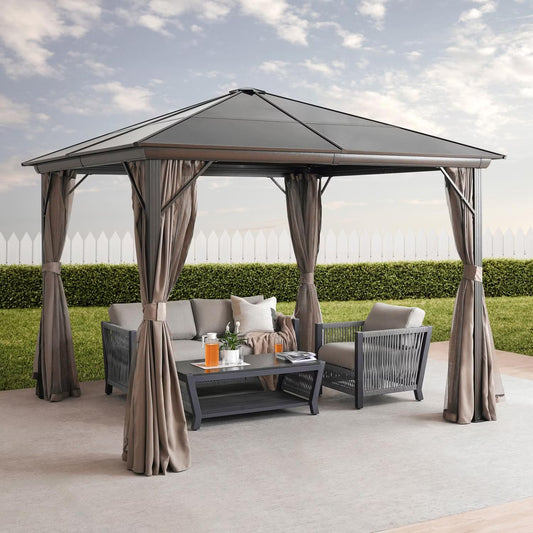 Trevana 3x3m Brown Outdoor Gazebo with Netting and Ceiling Hook
