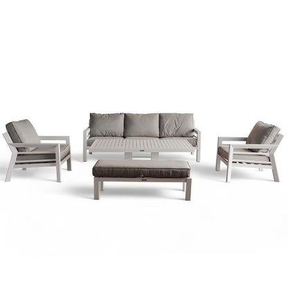 Valencia 5-Seater Outdoor Sofa Set with Bench and Lifting Table in Beige and White