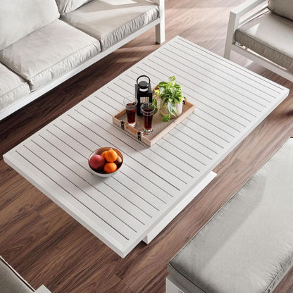Valencia 5-Seater Outdoor Sofa Set with Bench and Lifting Table in Beige and White