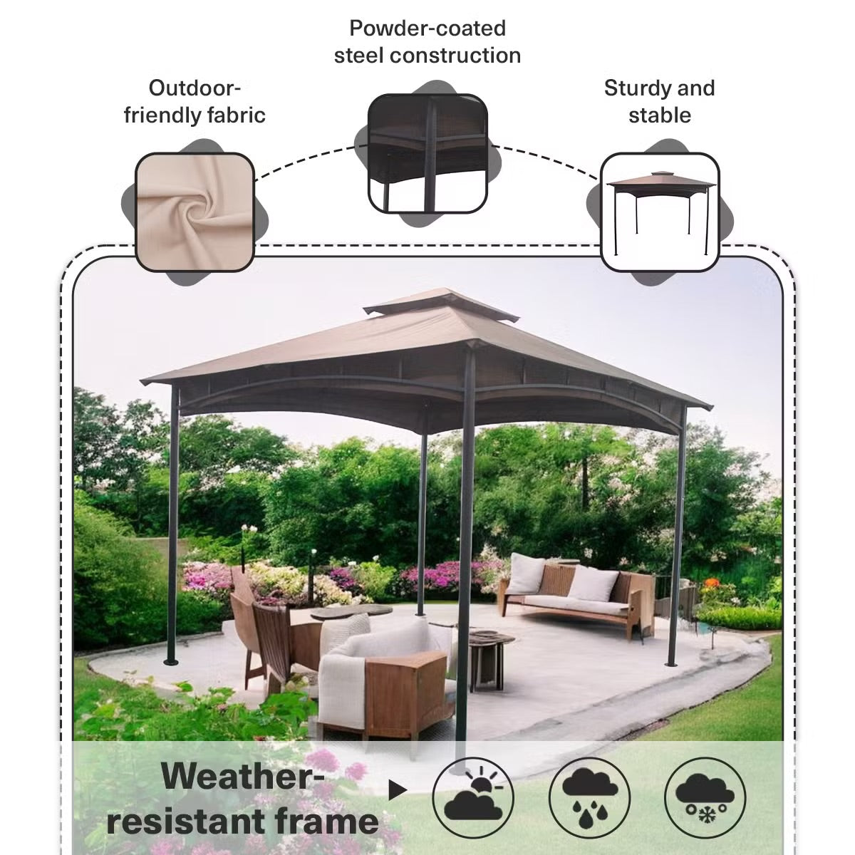 Valetta 3x3m Brown Outdoor Steel Gazebo, Weather Resistant Canopy