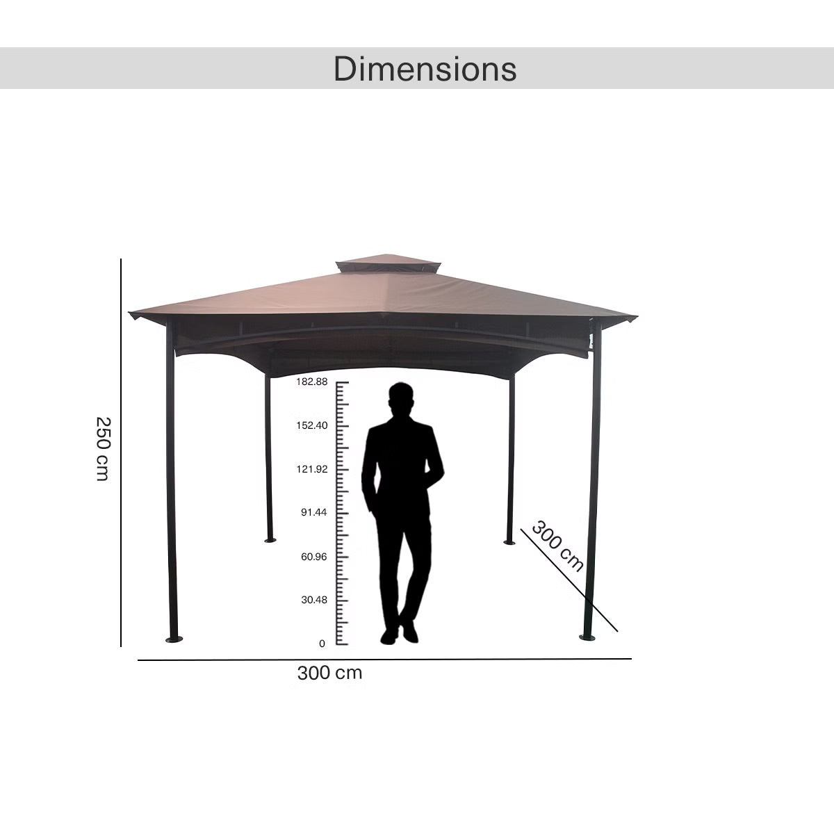 Valetta 3x3m Brown Outdoor Steel Gazebo, Weather Resistant Canopy